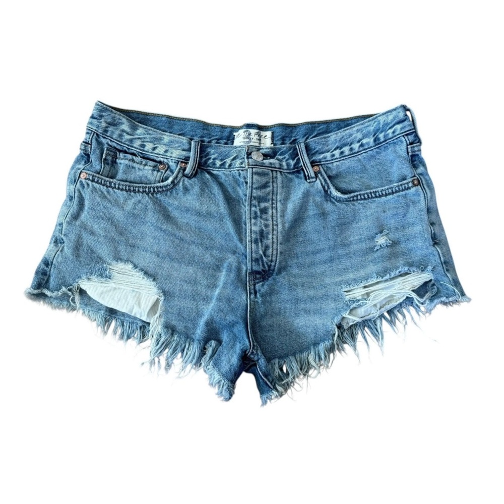 Free People Washed Blue Distressed Denim Cutoff Shorts
